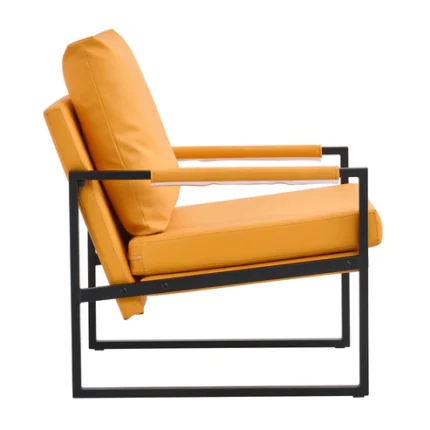 PU Leather Accent Arm Chair Mid Century Upholstered Armchair with Metal Frame Extra-Thick Padded Backrest and Seat Cushion Sofa Chairs for Living Room ( orange PU Leather + Metal Frame + Foam)