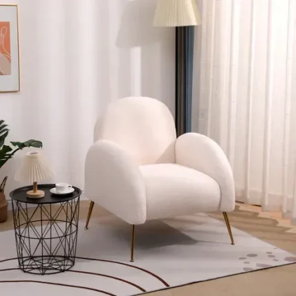 Sherpa Armchair with Gold Legs,Fluffy Upholstered Chair with High Back,Modern Boucle Accent Reading Side Chairs,Cozy Armchair for Living Room,Bedrooms,Dorm,Reading Corner